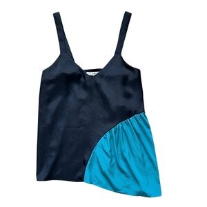 Tibi Asymmetrical Navy Blue and Blue Color Block Cami Top